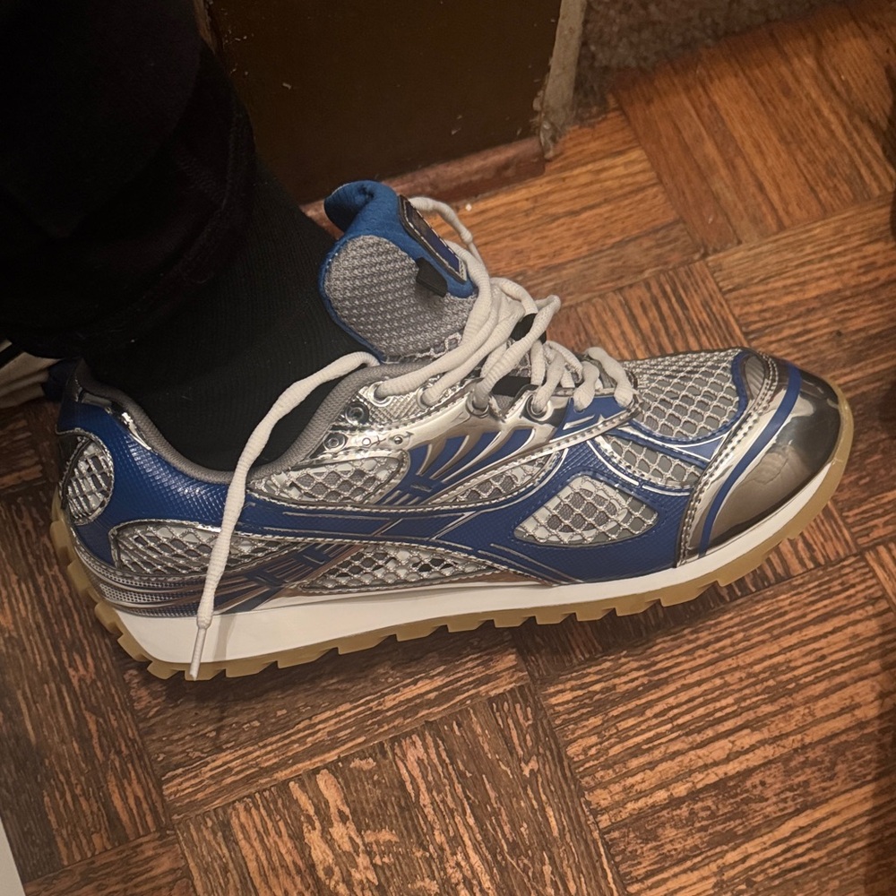 Bottega Veneta Blue and Silver Sneakers